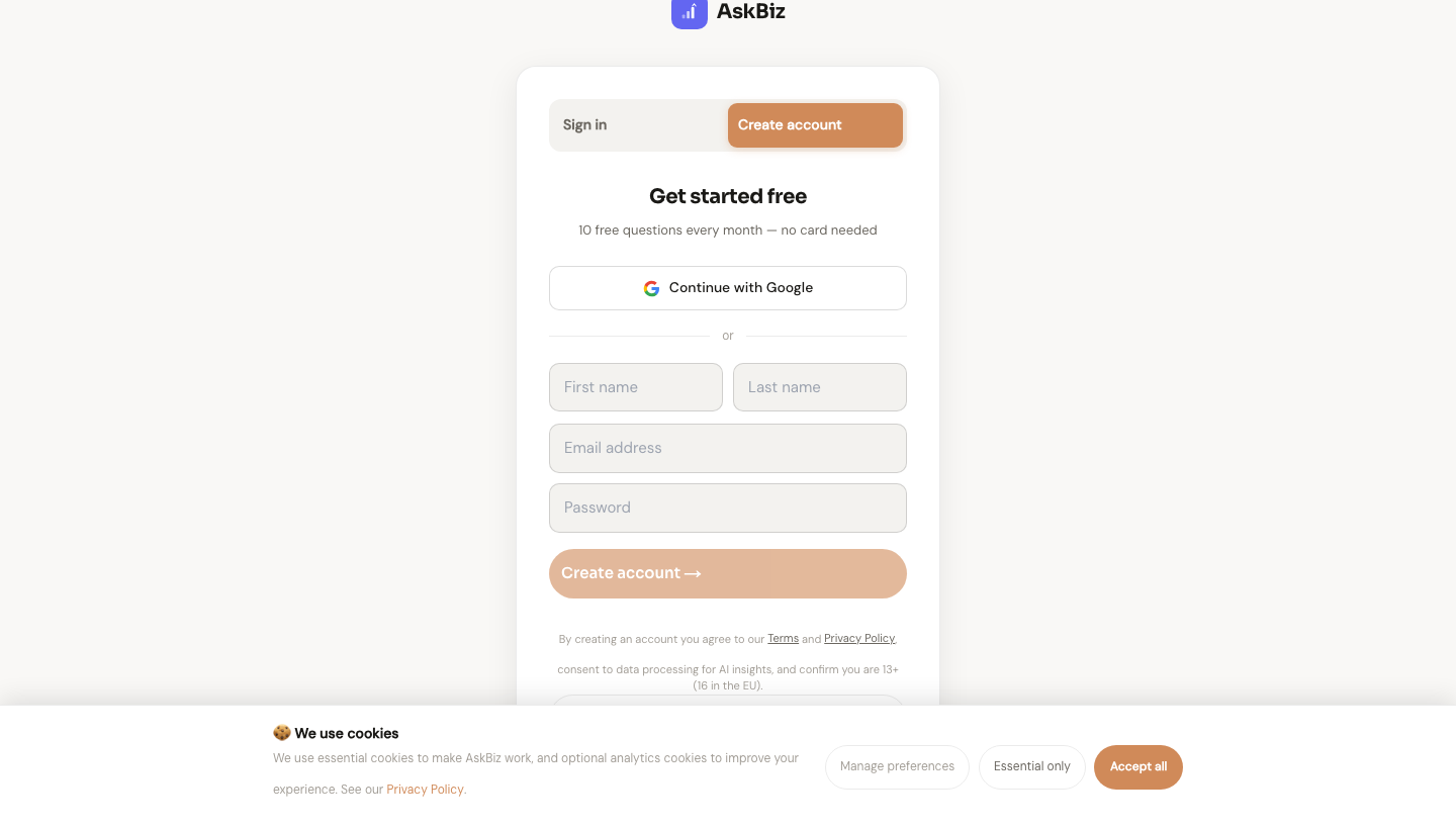 Creating Your AskBiz Account